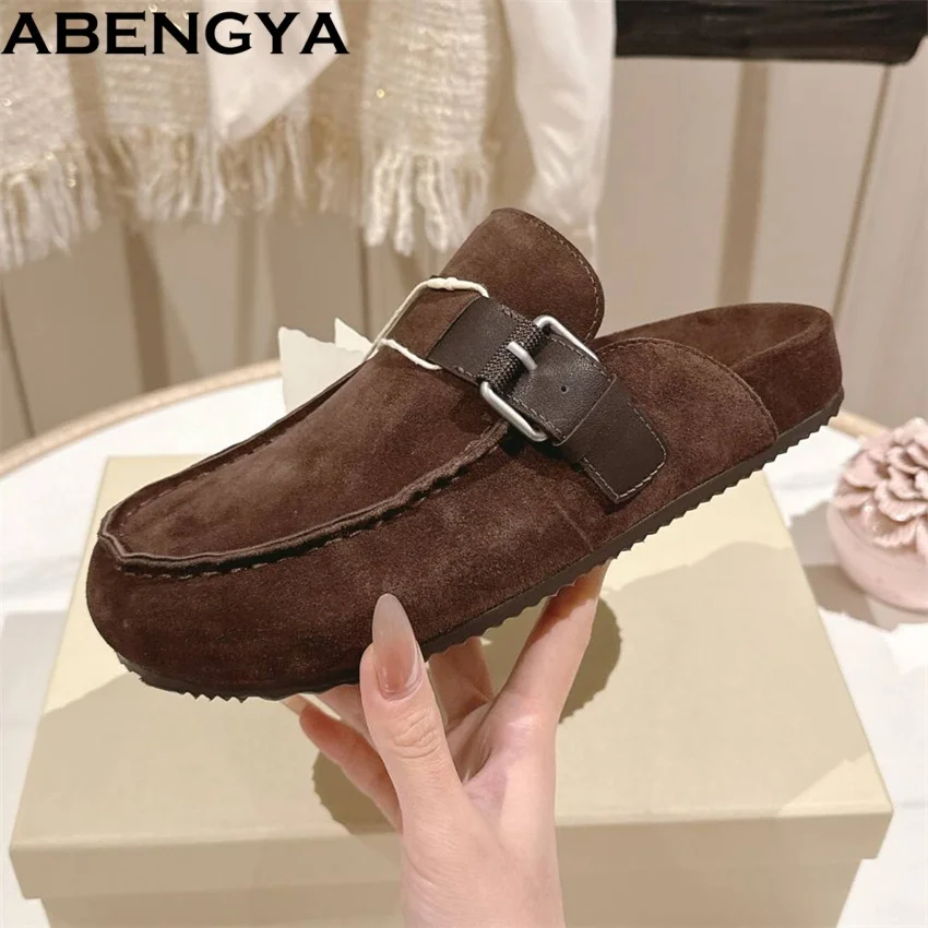 

Женские замшевые шлепанцы-лоферы на платформе с бусинами, повседневные сандалии в римском стиле, без застежек