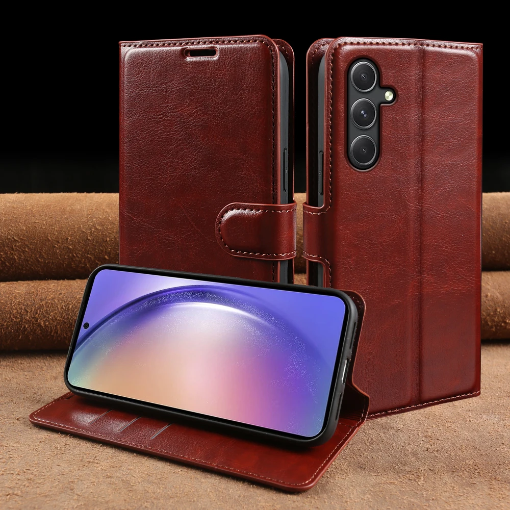 

Crazy Horse Leather Flip Case For Samsung Galaxy A54 A34 A14 A23 A13 A17 A16 A26 A36 A56 A55 Phone Wallet Case Cover Coque Funda