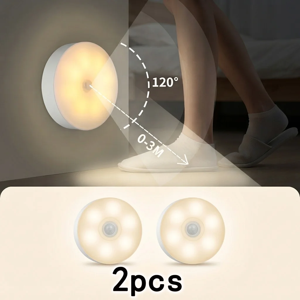 2 pçs led inteligente sensor de corpo humano lâmpada noturna iluminação automática de emergência carregamento usb sem fio sucção magnética uso luz noturna