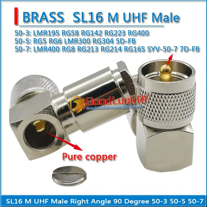 PL259 SO239 M UHF Male 90 Degree Right Angle Clamp For RG58 RG142 RG223 RG400 RG5 RG6 LMR300 RG304 RG8 RG165 RG213 RG214 LMR400