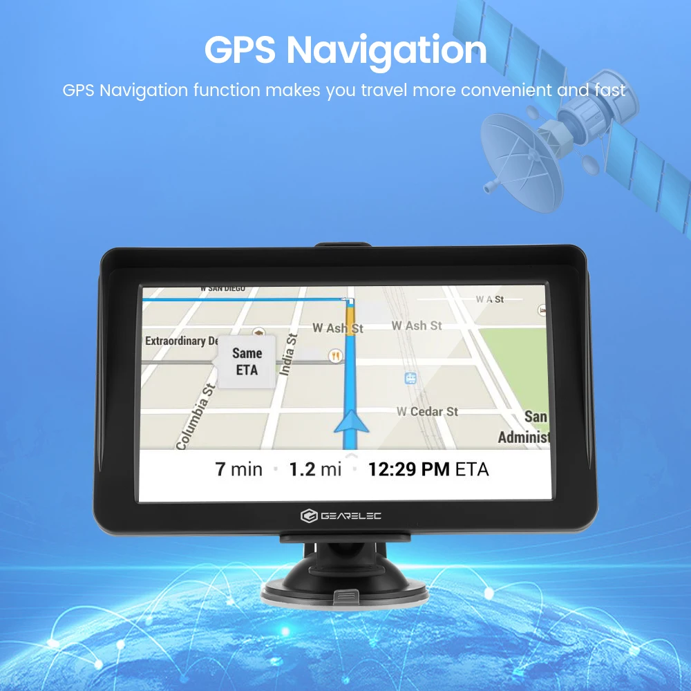 Gearelec-Navigation GPS de voiture avec écran tactile, 7 pouces, 256M + 8G FM, messages vocaux, Europe, carte 3D, mise à jour gratuite, camions, 2024