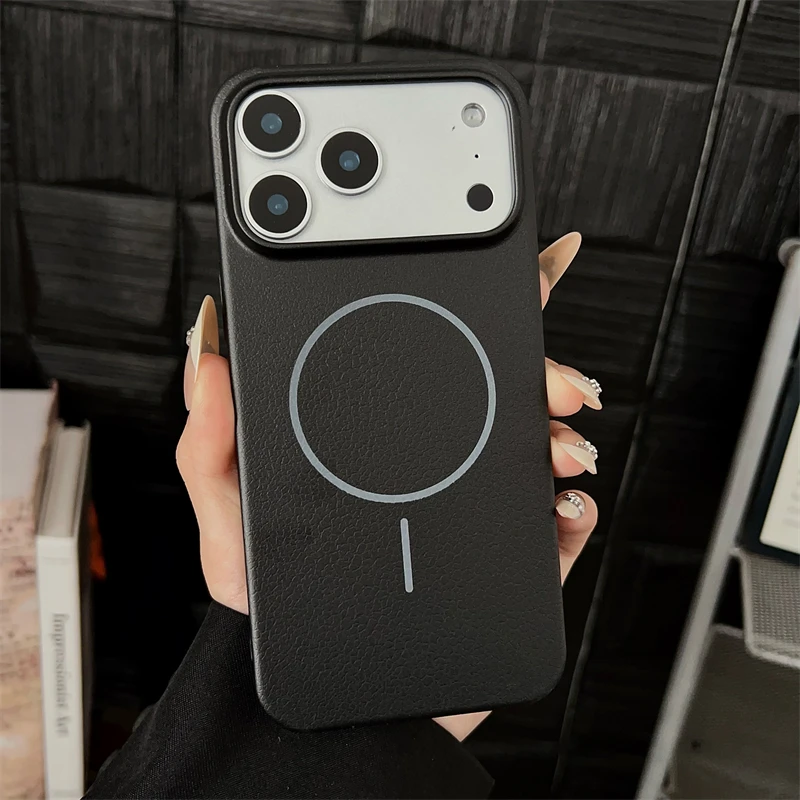 เคสหนังลิ้นจี่หรูหรา แข็งแรง ทนทาน รองรับ MagSafe สำหรับ iPhone17 17Air 17Pro 17Pro Max รองรับการชาร์จไร้สาย ฝาหลังแบบด้าน