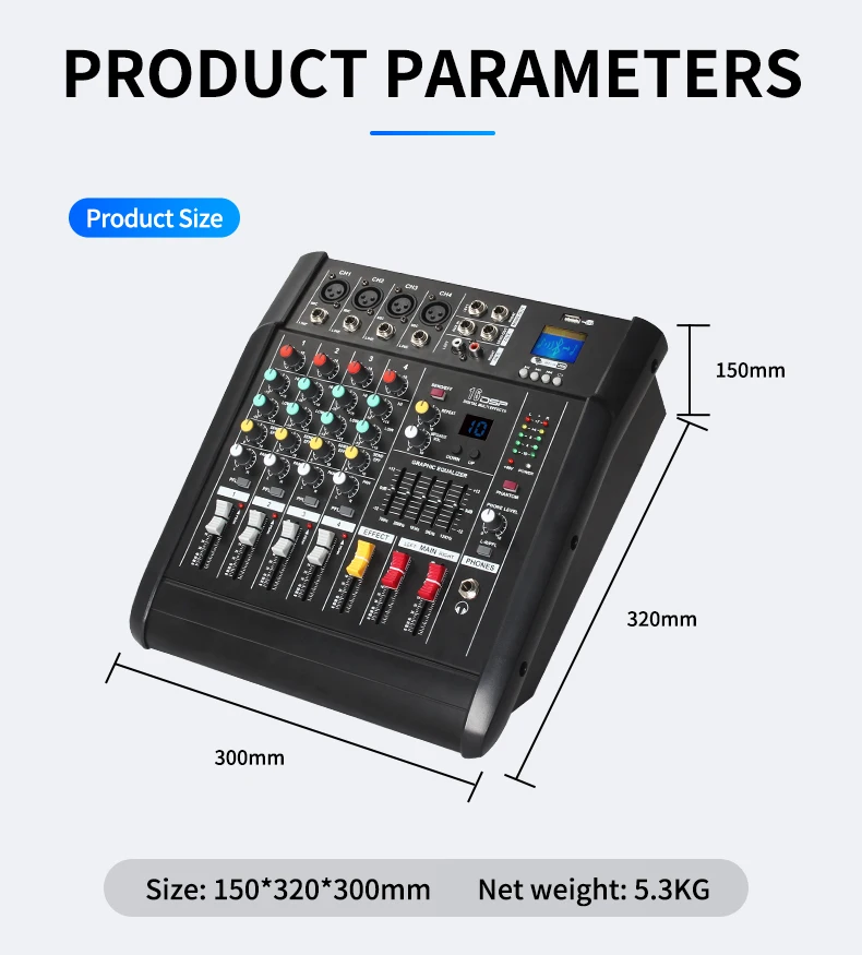 China Manufacturer Professional Build-in Power Amplifier 4 Channel Audio Mixer With 550W