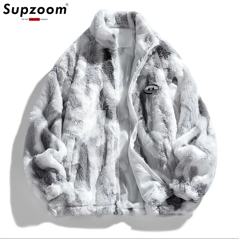

Supzoom New Arrival Top Fashion Ornamentation Winter Warm Flowing Gold Mink Imitation Fur Zipper Men's Stand-Up Collar Jacket