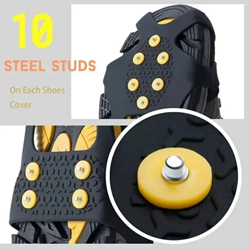 10 Studs Snow Ice Claw Anti-Skid Snow Ice Thermo Plastic Elastomer Climbing Shoes Spikes Grips Cleats Over Shoes Covers Crampons