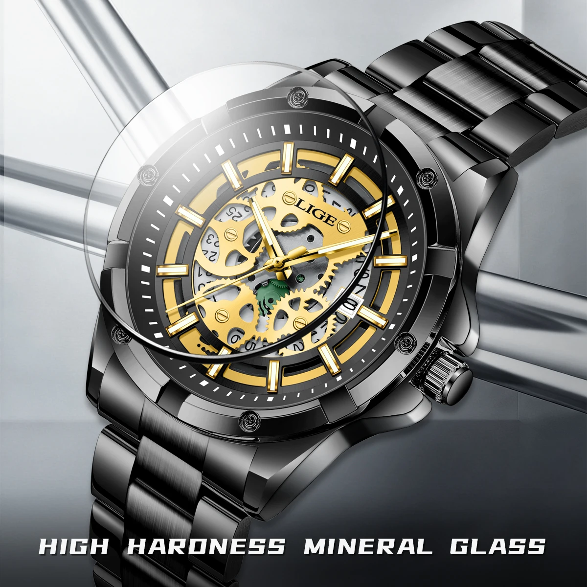LIGE 2026 Luxury Fake Automatic Mechanical Watch Fashion Steampunk Dial Men Skeleton Watches Male Orologio Man Relogio Masculino