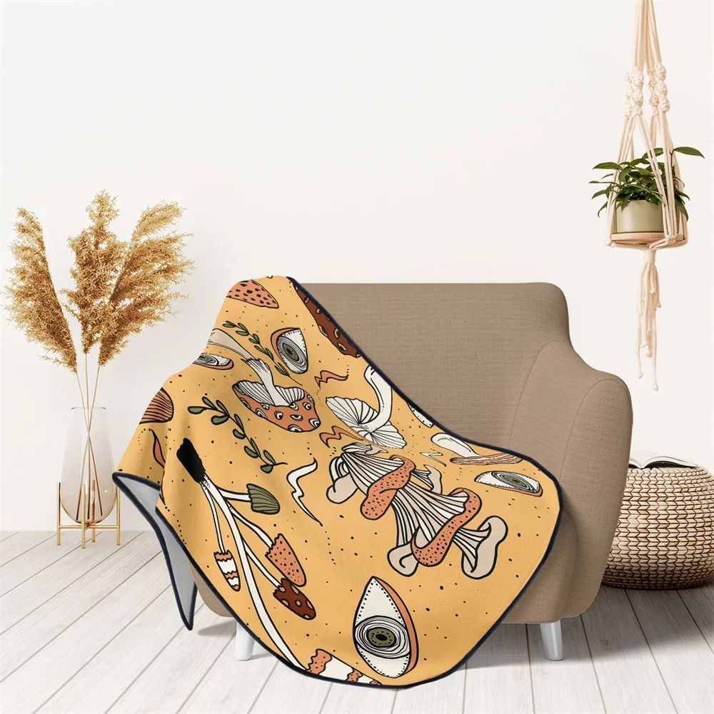 Bohemian Mushrooms with Eyes Printed Soft Flannel Blanket Winter Warm Soft Blanket for Couch Sofa Bed Dust Cover Tablecloth