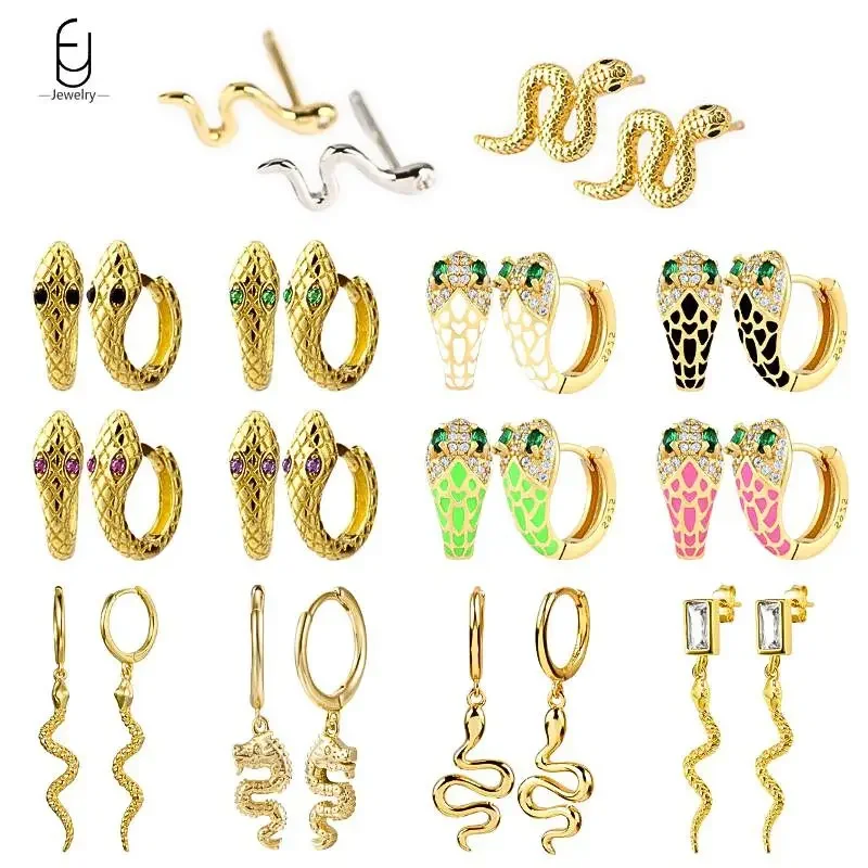 925 Sterling Silver Needle Vintage Snake Earrings Women Gold Round Ear Clips Punk Style Fashion Hoop Earrings Women Jewelry