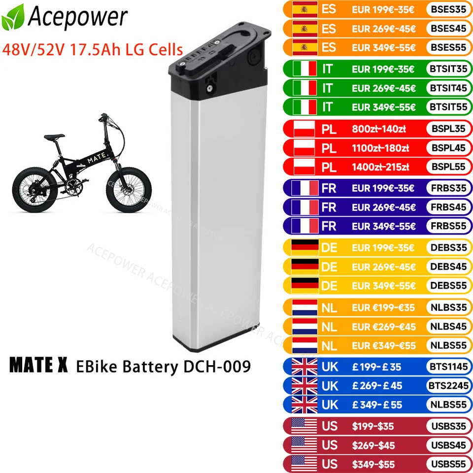 電動自転車用交換用バッテリー,mate x Bike用,折りたたみ式,3a急速充電