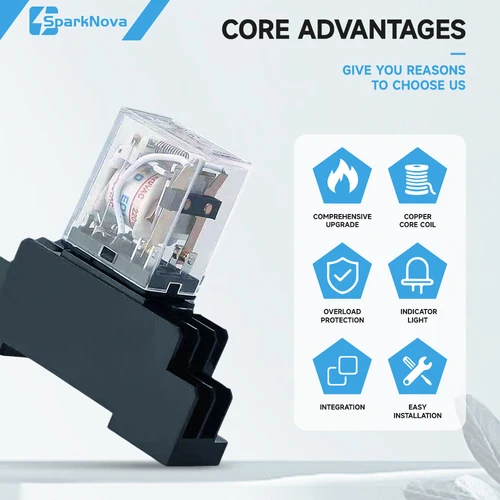 Imagen 2 del producto 5 uds MY2NJ MY3NJ MY4NJ relé de potencia 12V 24V DC/110V 220V 380V AC DPDT montaje en carril DIN con Base de enchufe relé de Control Industrial