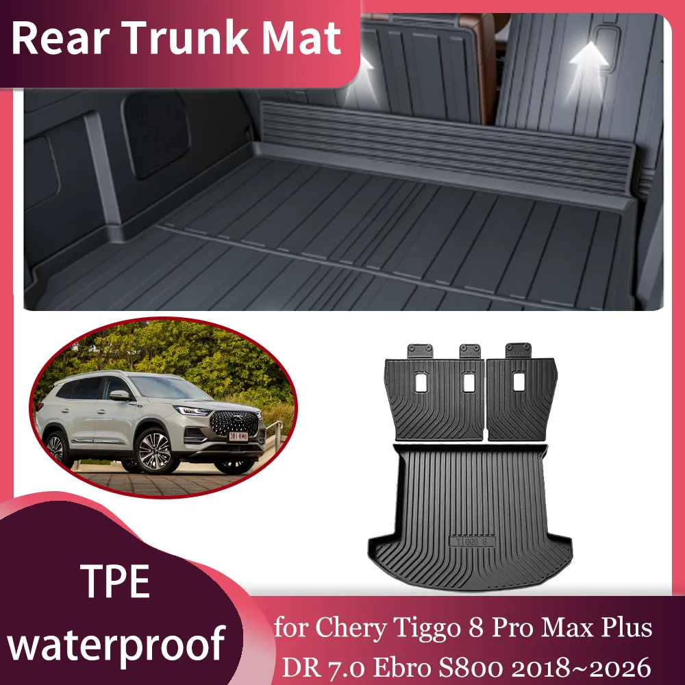 Kofferraummatte für Chery Tiggo 8 Pro Max Plus DR 7.0 Ebro S800 2018~2026 Wasserdichter Kofferraum-Sitzrückenpolster Laderaumabdeckung Zubehör