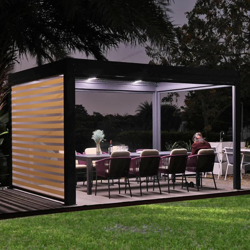 

4x5m outdoor, courtyard, aluminum gazebo, outdoor, garden room, villa, rollover shutter, electric windproof curtain