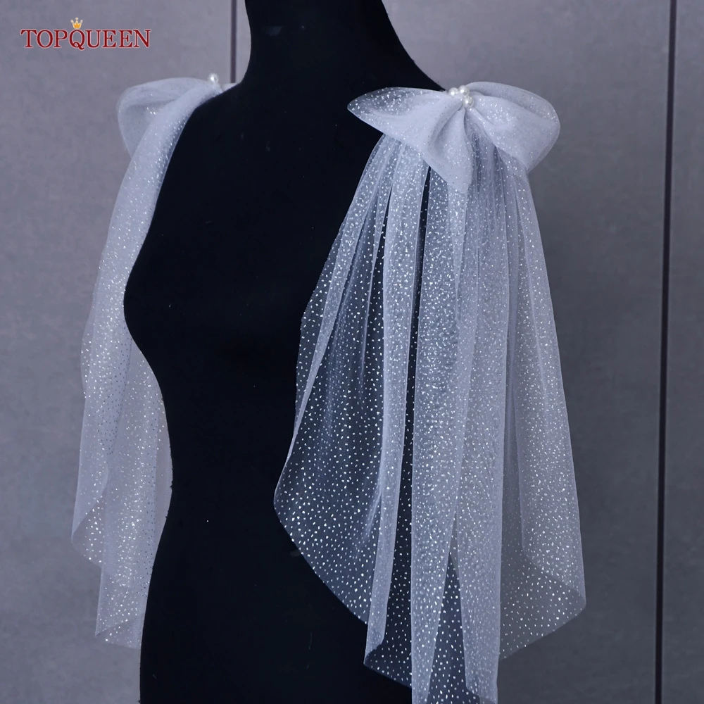 TOPQUEEN G34 Sparking Mini Veil Shoulder Bridal Shawl for Wedding Bling  DIY Bolero Elegant Woman Party Shawl Bridal Veils