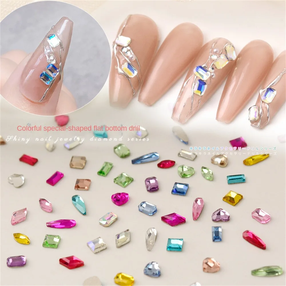 Mini Heart Flat-Back Nails Rhinestone INS Hot Glass Crystal Mix Color Nail Art Glitter Stones 3D Manicure Decoration 5*6MM