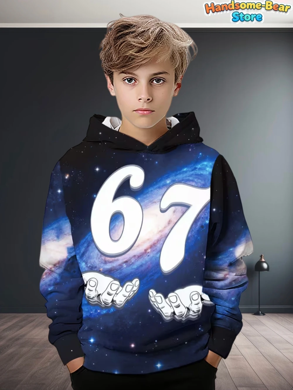 67 Meme Hoodie for Kids Funny Gradient Digital Print Autumn Sweatshirt Loose Comfortable Tops Streetwear Y2k Children's Clothing