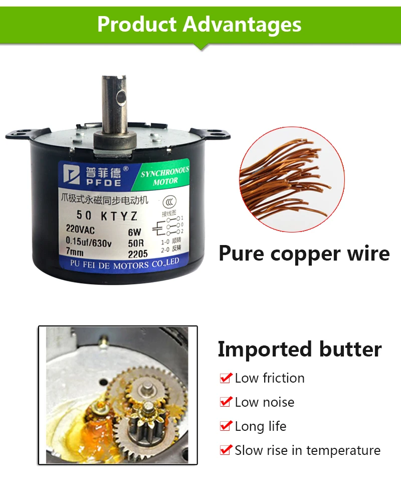 220V AC 50KTYZ Gear Motor Permanent Magnet Synchronous Motor Speed Reducer Motors Controllable Positive / Negative Inversion 6W