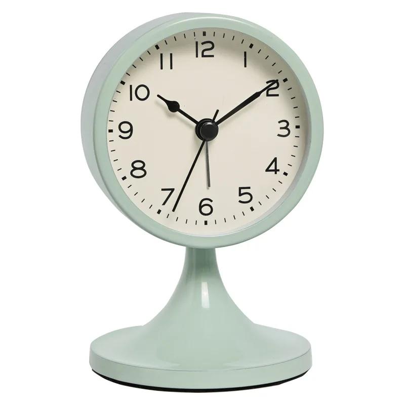 Nordic Metal Children's Alarm Clock Retro Quartz Creative Silent Desktop Clock Student Night Light Clock with Anti Slip Stander