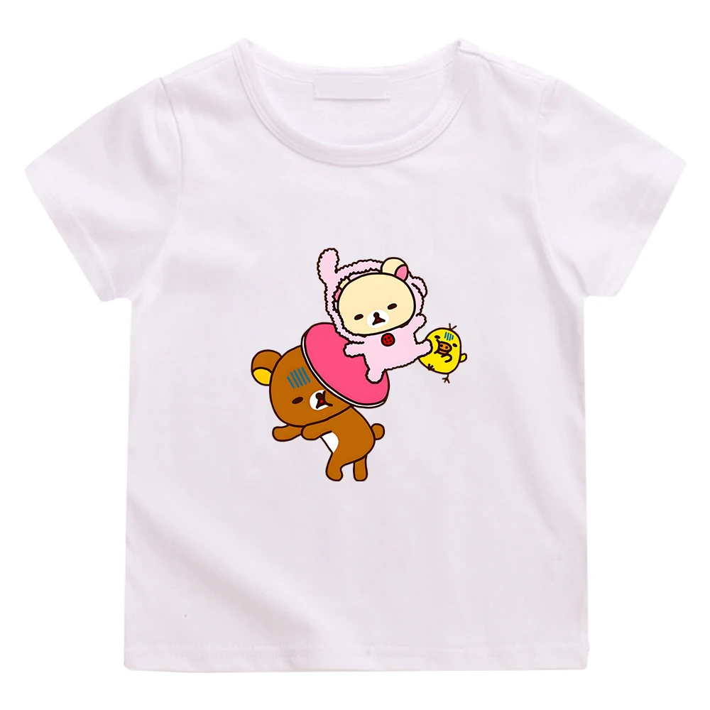 Cute Kiiroitori Yellow Chick T-shirts Cartoon Rilakkuma and Korilakkuma Bear Printing Tee-shirt Kawaii Graphic Printing Tshirts