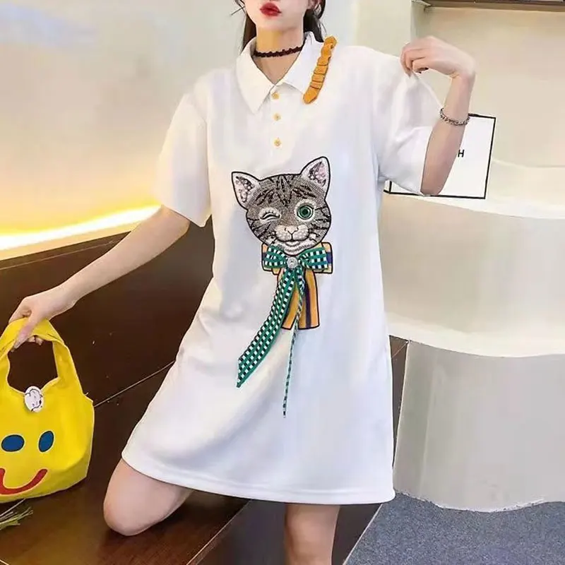 Korean Sweet Turn-down Collar Spliced Blouse Button Casual Printed Female Summer Stylish Bow Three-dimensional Decoration Shirt