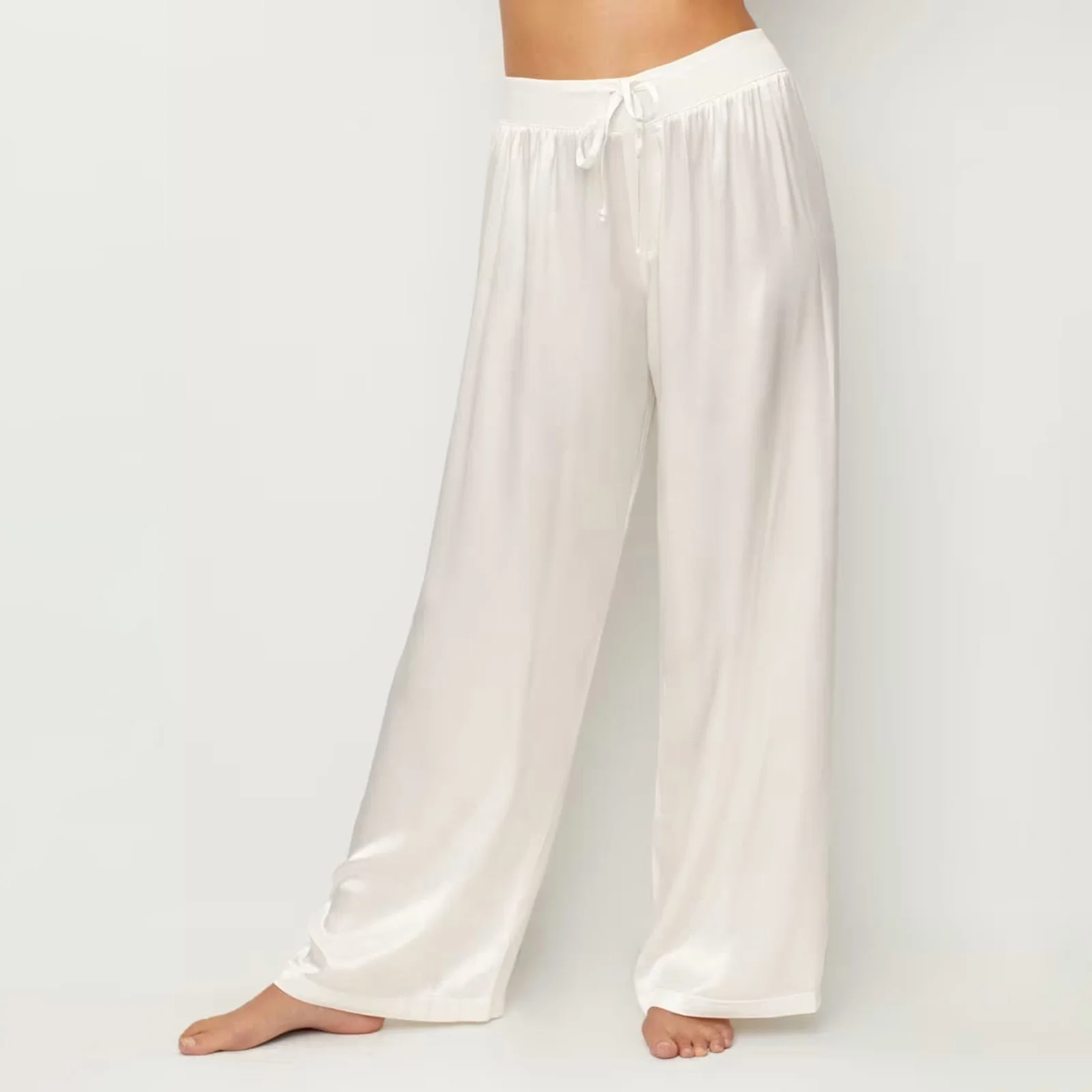 سراويل نسائية فاخرة من الساتان الخريفي كاجوال فضفاضة تناسب أنيقة ومتينة متوسطة الارتفاع مستقيمة الساق