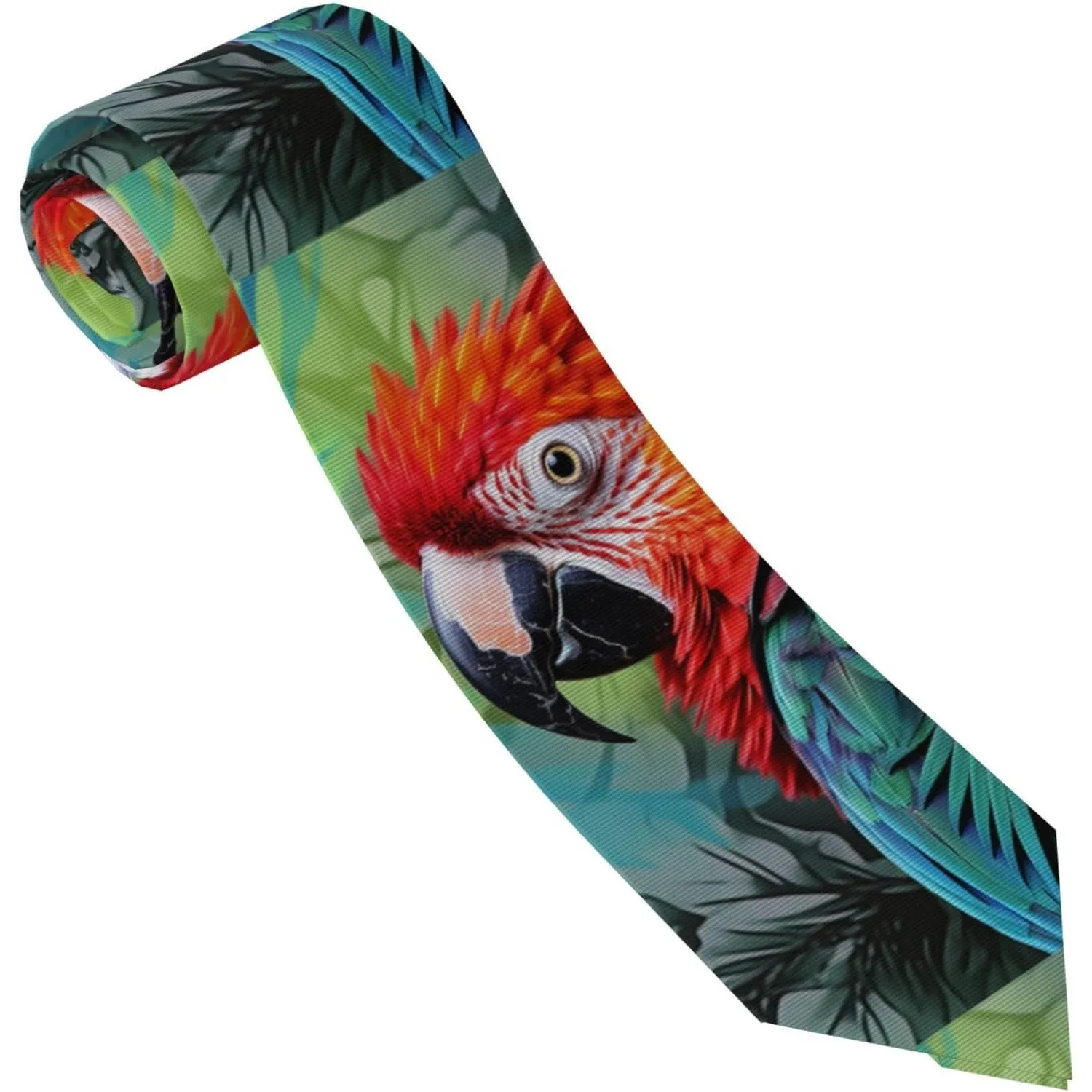 Men's Necktie Realistic Macaw Parrot Print Neck Tie Tropical Bird Jungle Leaf Pattern Suit Necktie
