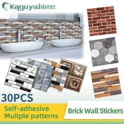 KPS 30Pcs DIY Self-Adhesive 3D Wallpaper Stone Pattern Waterproof Wall Stickers Brick For Kitchen Living Room Home Decoration