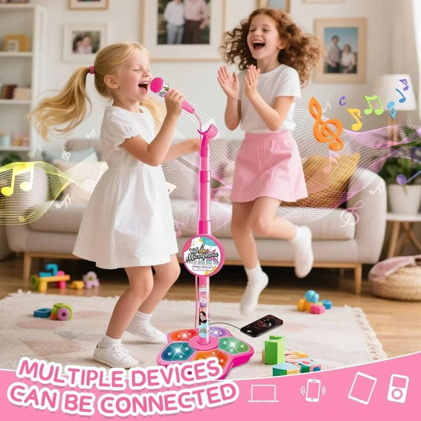 Music Sing Microphone Toy with Adjustable Stand Toddler Microphone Stand Musical Toy for Children Karaoke Machine