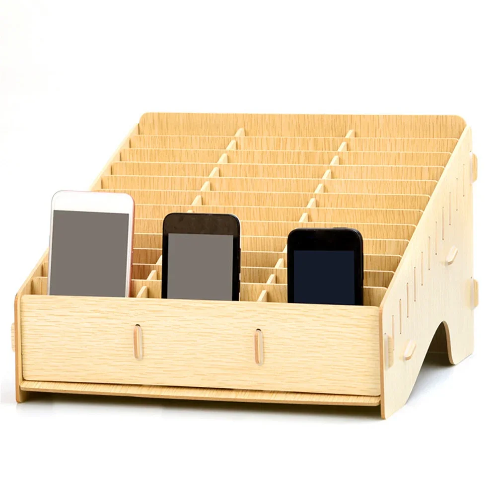 Wooden Mobile Phone Management Storage Box Creative Desktop Office Meeting Finishing Grid Multi Cell Phone Rack Shop Display