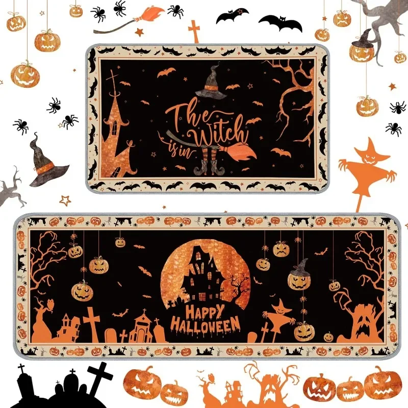 Halloween Fußmatten Schädel Kürbis Küchen matten Bad saugfähige Matten schmutzige widerstands fähige Fußmatten Bad Eingang Tür matten
