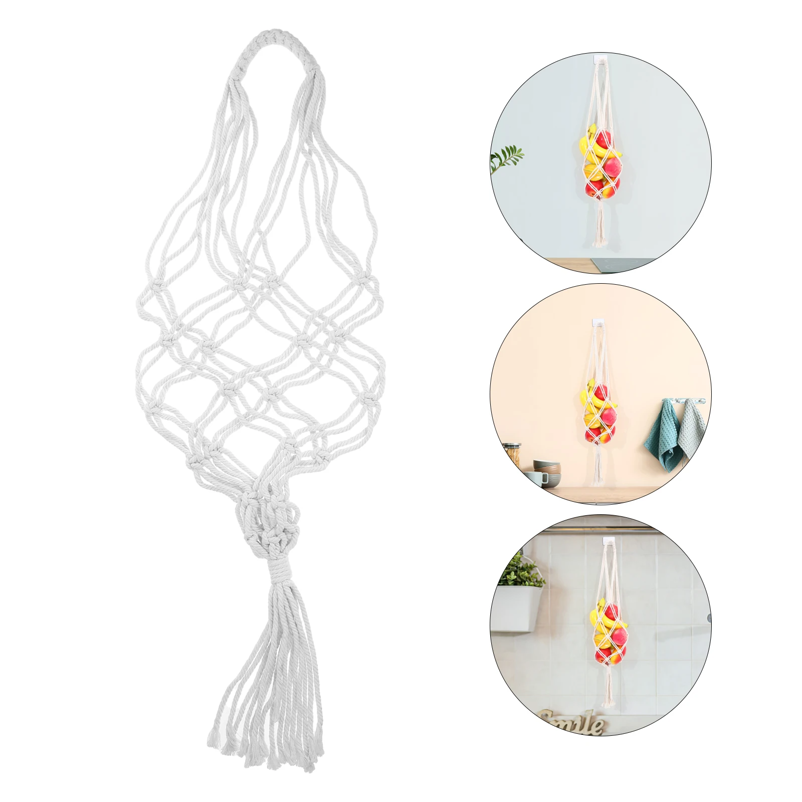 

Cotton Rope Fruit Hammock Hanging Storage Basket Household Kitchen Fruit Organizer Decorative Woven Hanging Vegetable Basket