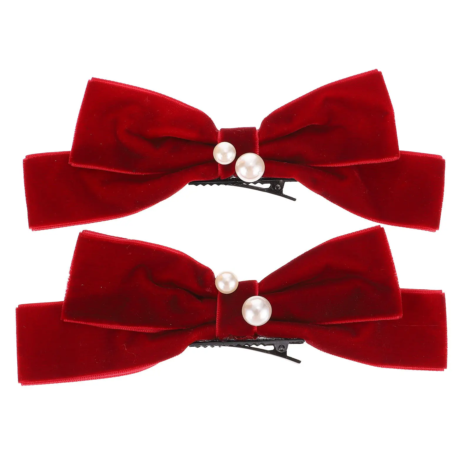 

2pcs Big Bow Clips Elegant Pearl Bows For Women Wedding Party Daily Use Lightweight Hair Barrettes Red Hair Bow Decorations