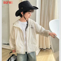 teens Boy Sun Protection Clothing Children's Summer Skin Clothing Lightweight Jacket 2024 Hooded Zipper Air-conditioned Clothes