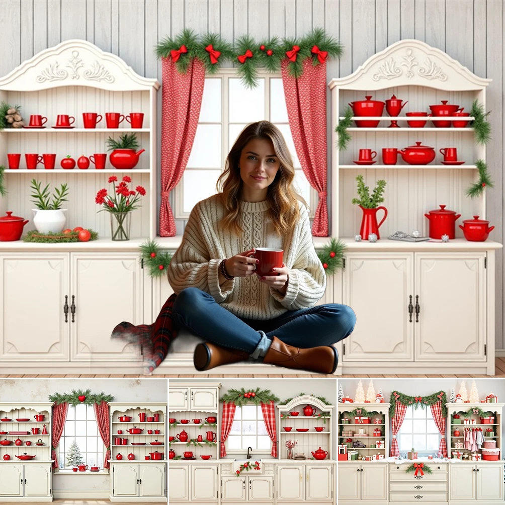 

MOON.QG Background Cabinet Red Curtain Kitchen Backdrops For Photography Photography Props Kids Shooting Props Poster Photozone