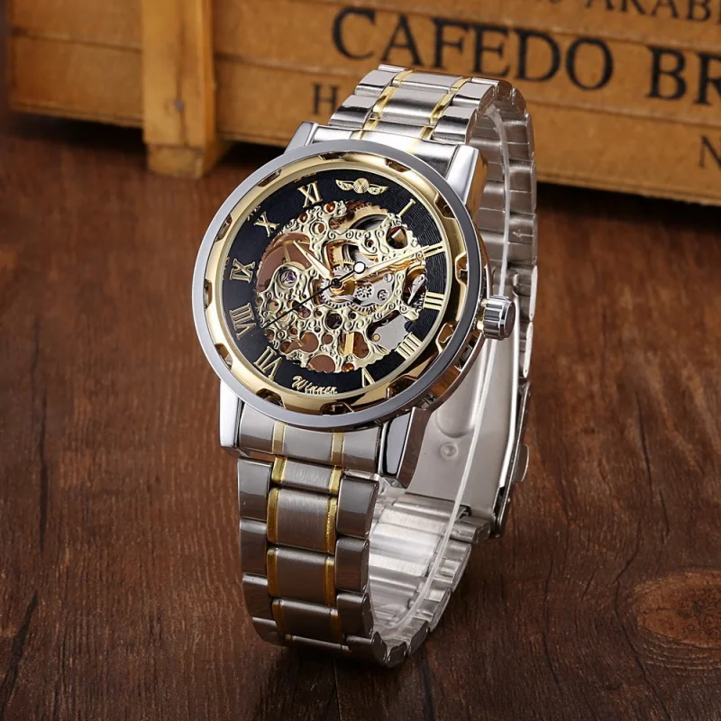 Gratis Verzending 18colors Winnaar Heren Mode Business Casual Holle Kamer Gouden Horlogeband Handmatig Mechanisch Horloge