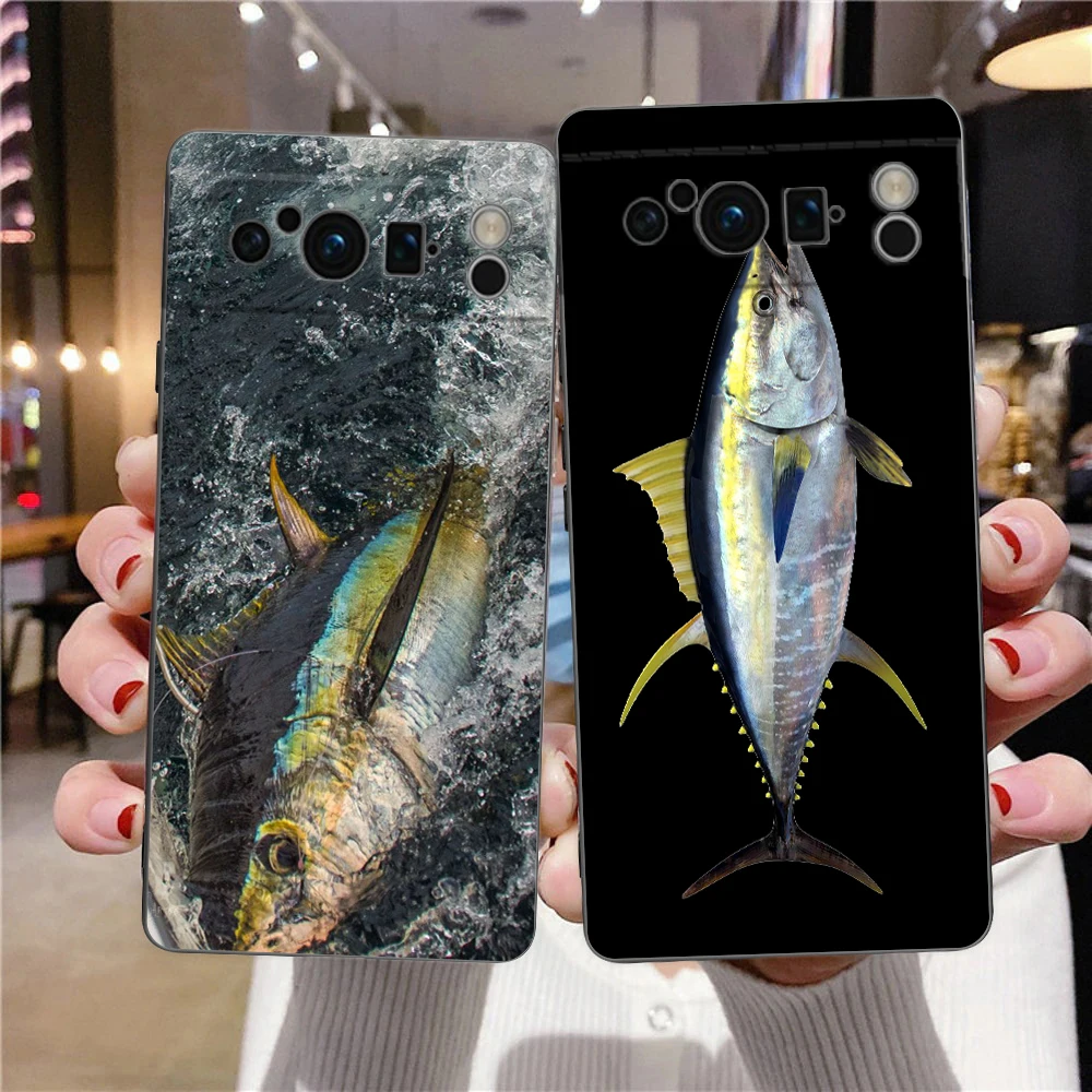 Bluefin Tuna Phone Case For Google Pixel 9 8 7 6 Pro XL 8A 6A 7A 5G Soft Shockproof TPU Black Cover Fundas