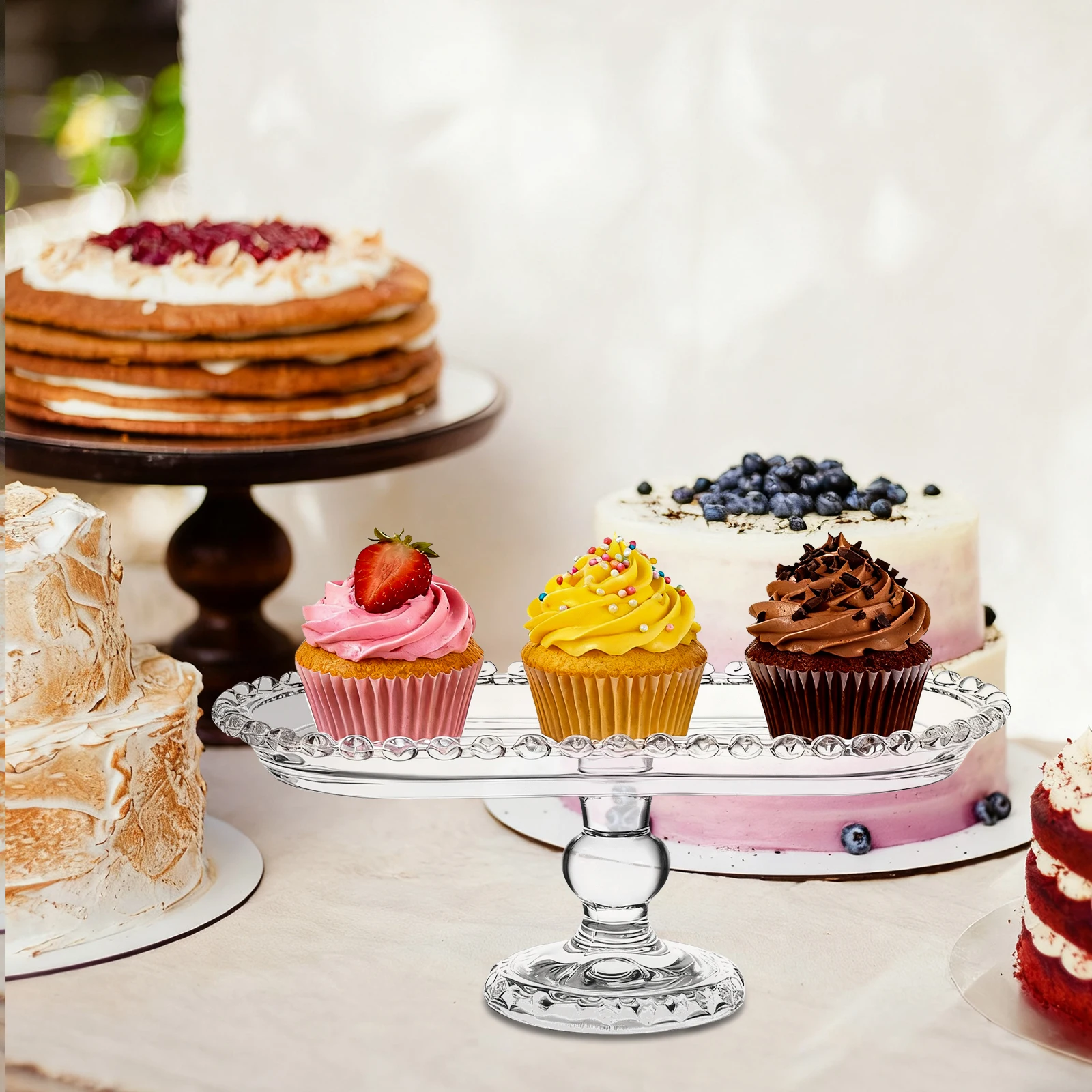 

1Pcs Afternoon Tea Tray Modern Style Crystal Glass Fruits Serving Plate Snack Storage Tray Household Fruits Plate