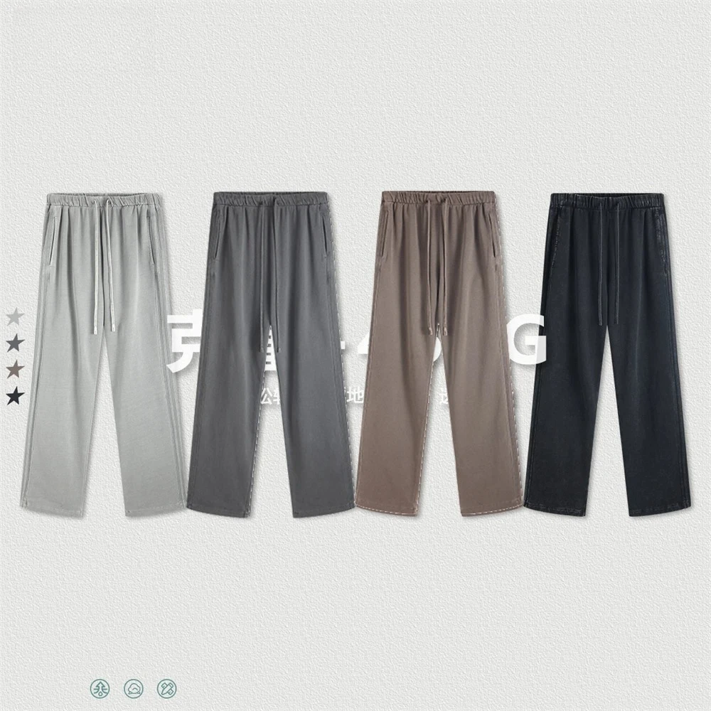 Spodnie vintage z efektem sprania, 450 g/m², męskie/unisex, oversize, proste nogawki, wygodne, casualowe, streetwear HY0626