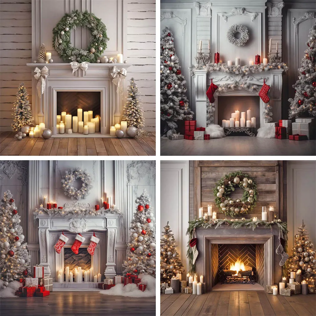 

Mehofond Christmas Fireplace Wreath Photography Backdrop Family Festive Xmas Party Decor Santa Claus Background Photoshooting