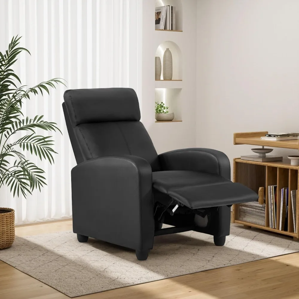 

Recliner without massage function, black leather with lumbar support, adjustable backrest, wide armrest