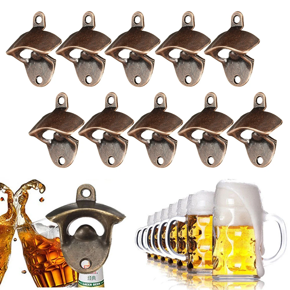 10PCS Vintage Bottle Opener Wall Mounted Zinc Alloy Beer Opener Tool Wine Bar Accessories with Screws Opener Party Kitchen Tools