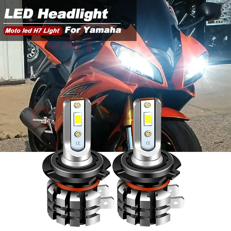 2PCS Motorcycle H7 LED Headlight Bulbs 9600lm CANbus For Yamaha YZF R6 2007-2014 Upgrade Kit high Low beam Moto White