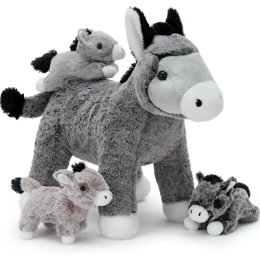 

Large Donkey Stuffed Animal 20 with 3 Baby Donkeys Inside Unzip the Belly to Reveal Surprise Plush Toy Soft Fleece Brown Family