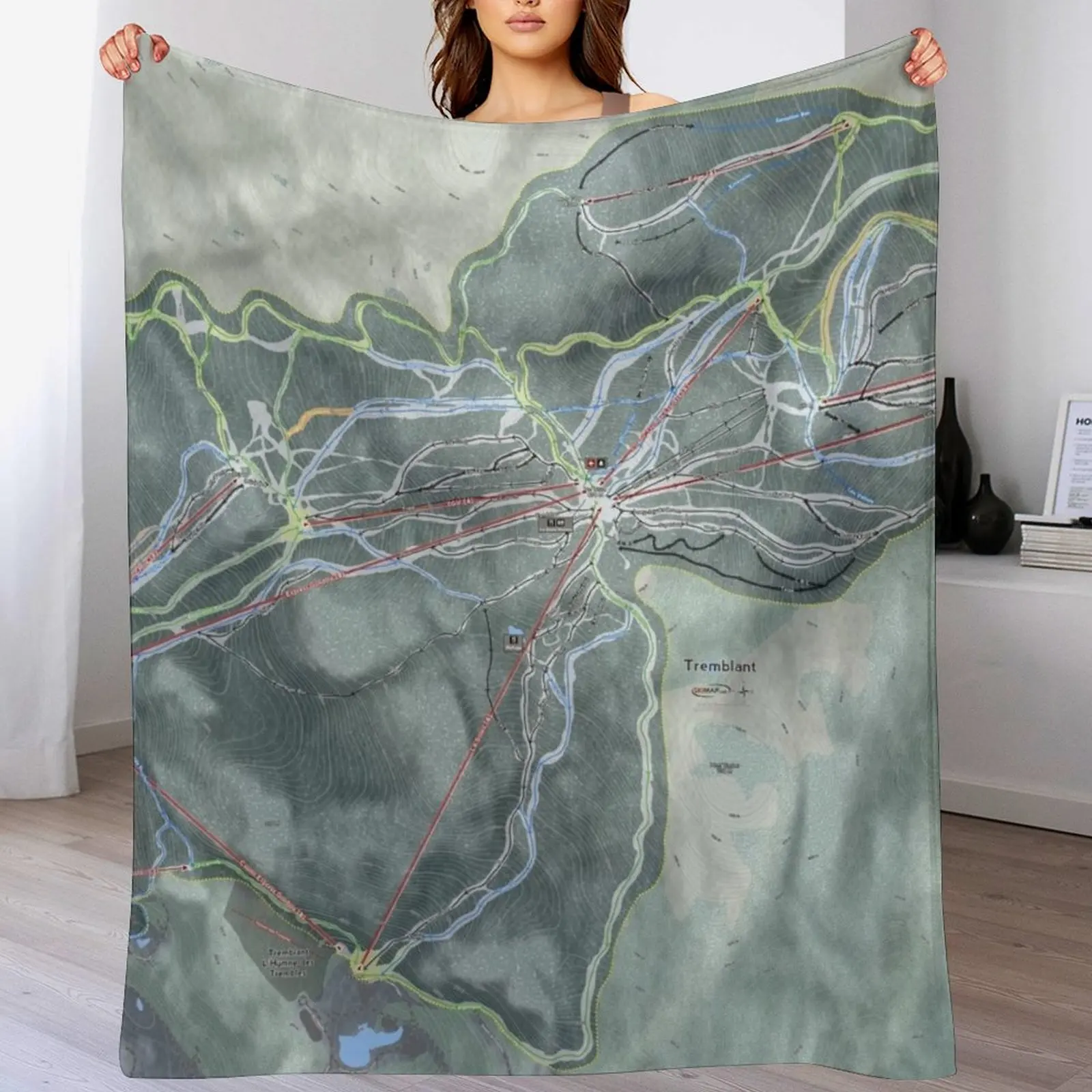 Tremblant Resort Trail Map Throw Blanket Soft Travel Flannel Heavy Blankets