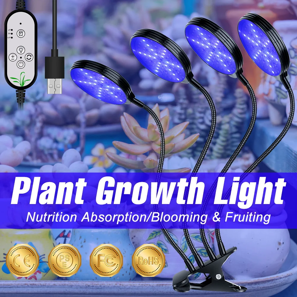 

LED Full Spectrum Plant Lights USB Powered Clip Seeds Fill Lamp DC5V Indoor Greenhouse Hydroponic Growrh Box Timing 4/8/12Hours