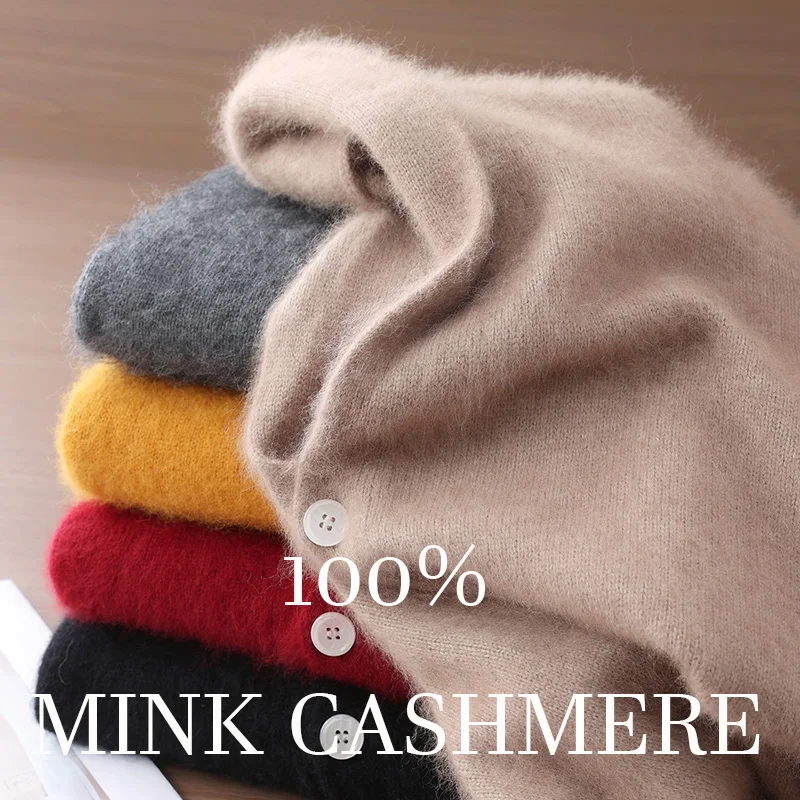 Cashmere Warm V-neck Men's Knitted Cardigan High Luxury Thick Korean Version Business Casual Autumn/Winter Coat Simple Sweater