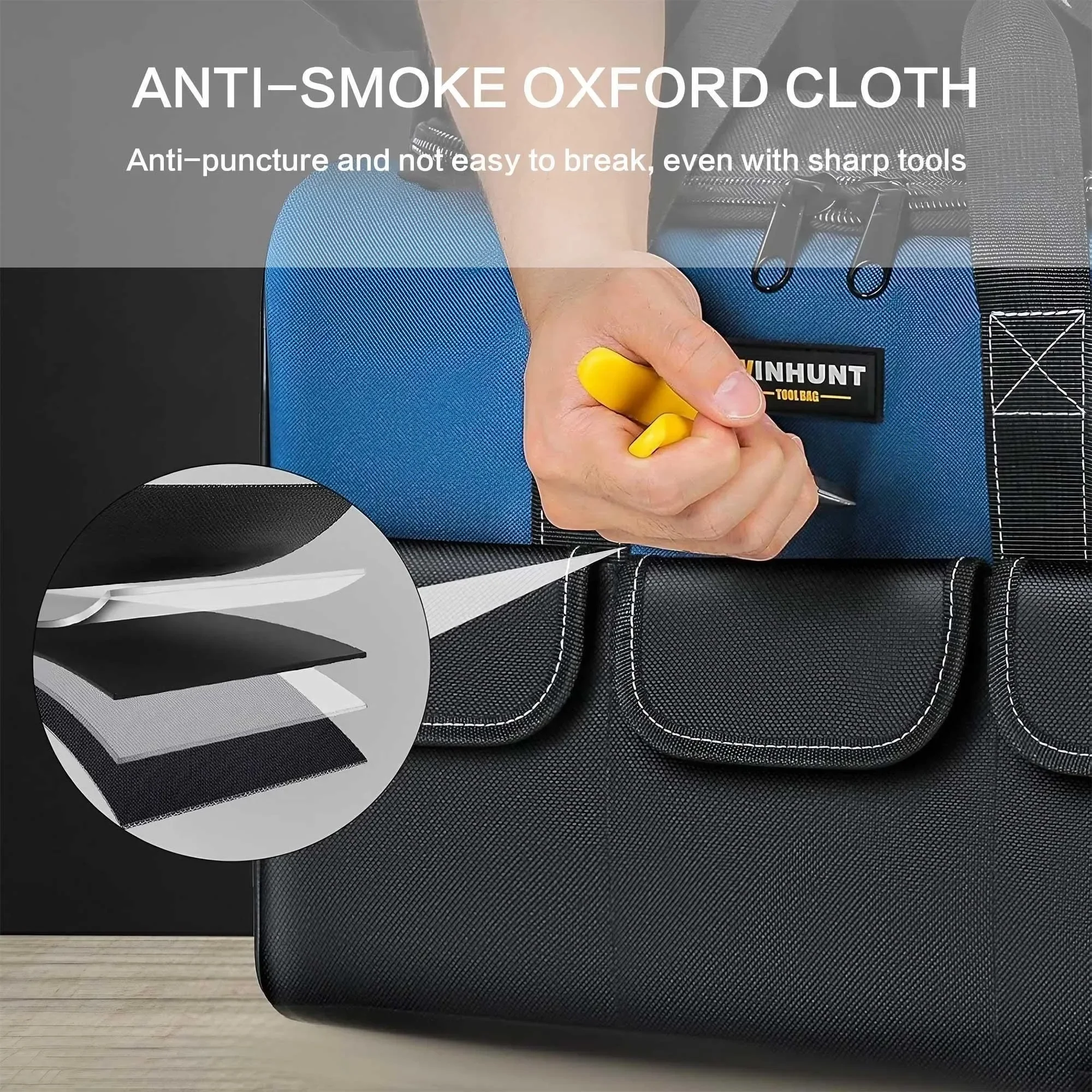 Heavy Duty Construction Tool Bag Large Capacity Multi Compartment Reinforced Bottom Organizer