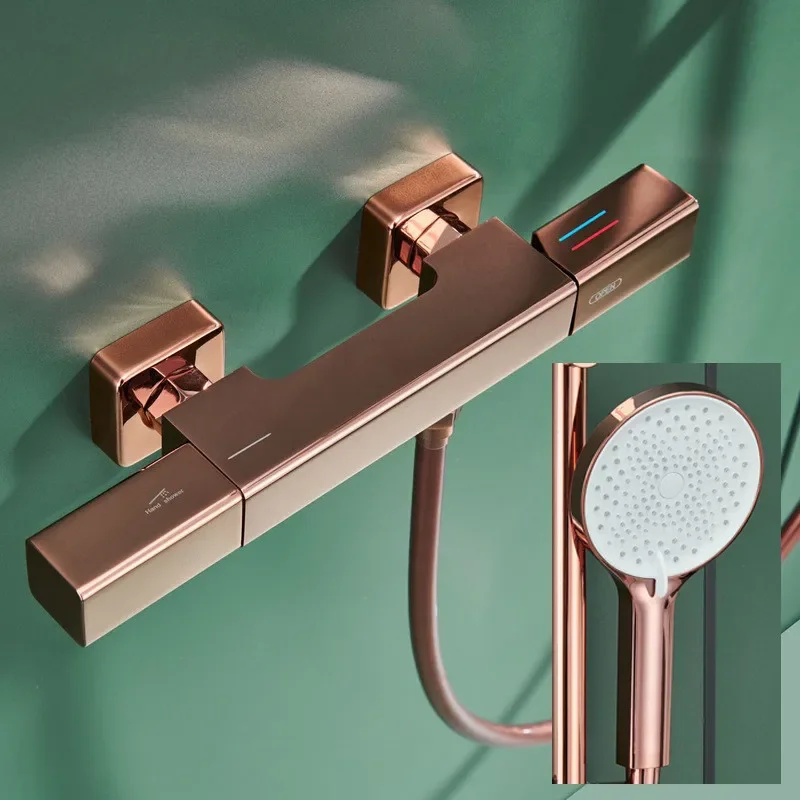 Bathroom Shower Faucet Set Wall Mounted Rose Gold Brass Shower Set Black Gray Finished Modern Styel New