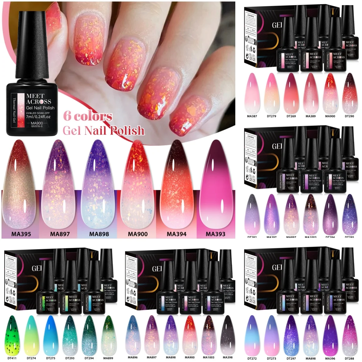 

6pcs Thermal Gel Nail Polish Manicure 3 Layers Temperature Changing UV Gel Semi Permanent Soak Off Varnish Nail Art Decorations