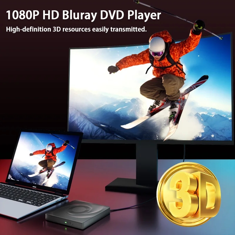 External Blu ray Optical Drive for Laptop PC Support BD CD DVD -/+RW Player Burner Compatible with Windows10/11/Mac