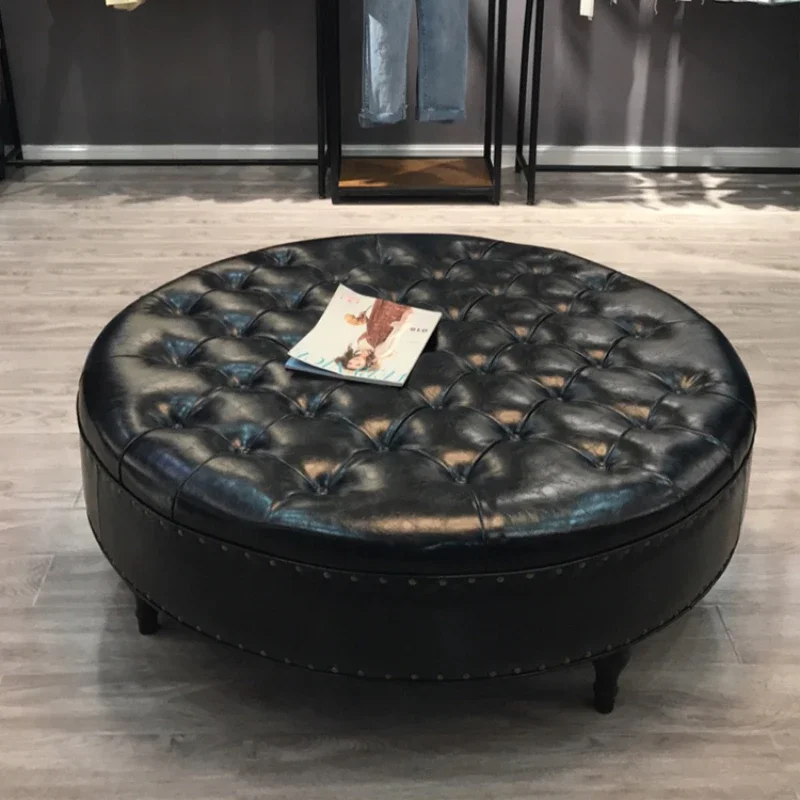 Sofa  Shoe Trying Stool round Leather Pedal  Sofa Pier Cloakroom Living Room round Stool Shoe Changing Stool